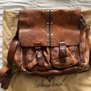 Patricia Nash Brown Leather Messenger Bag with Distressed Finish